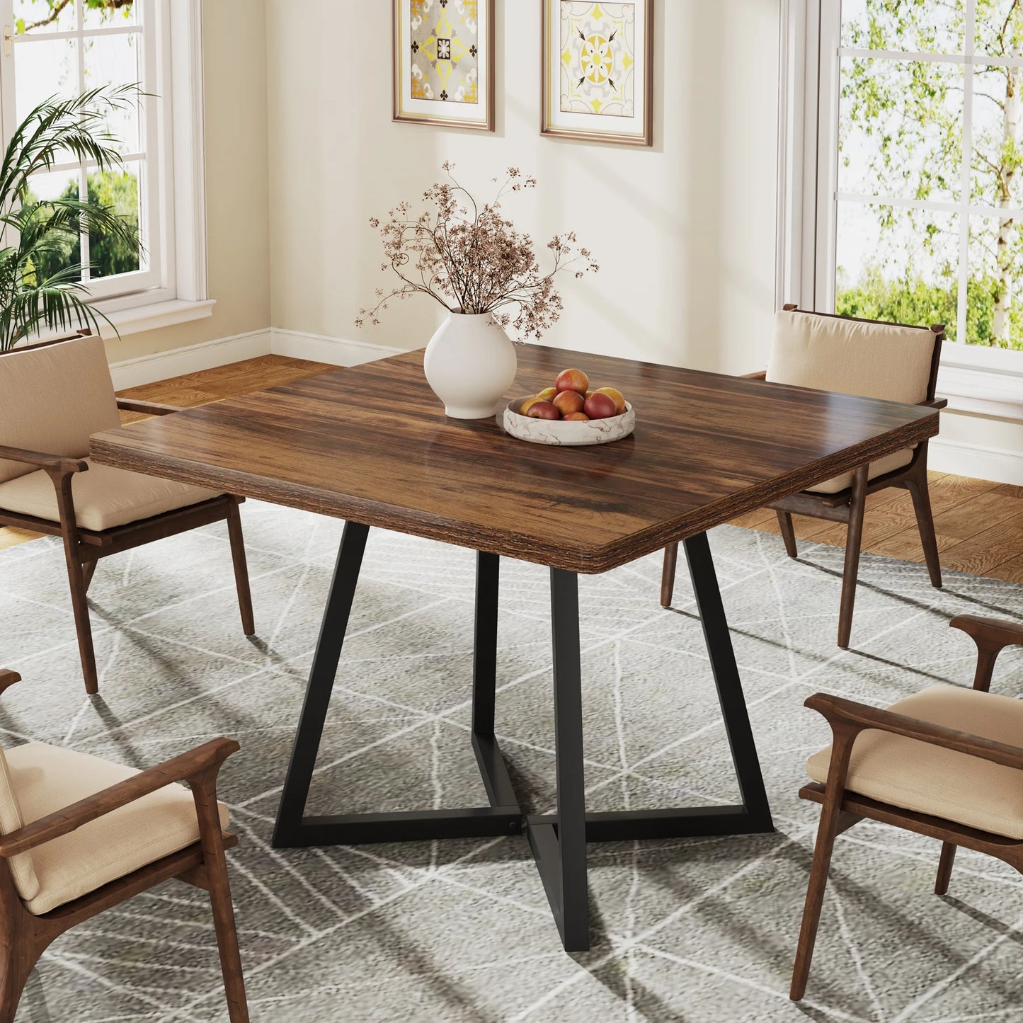 Tribesigns Square Dining Table For 4 Industrial Wood Kitchen Table