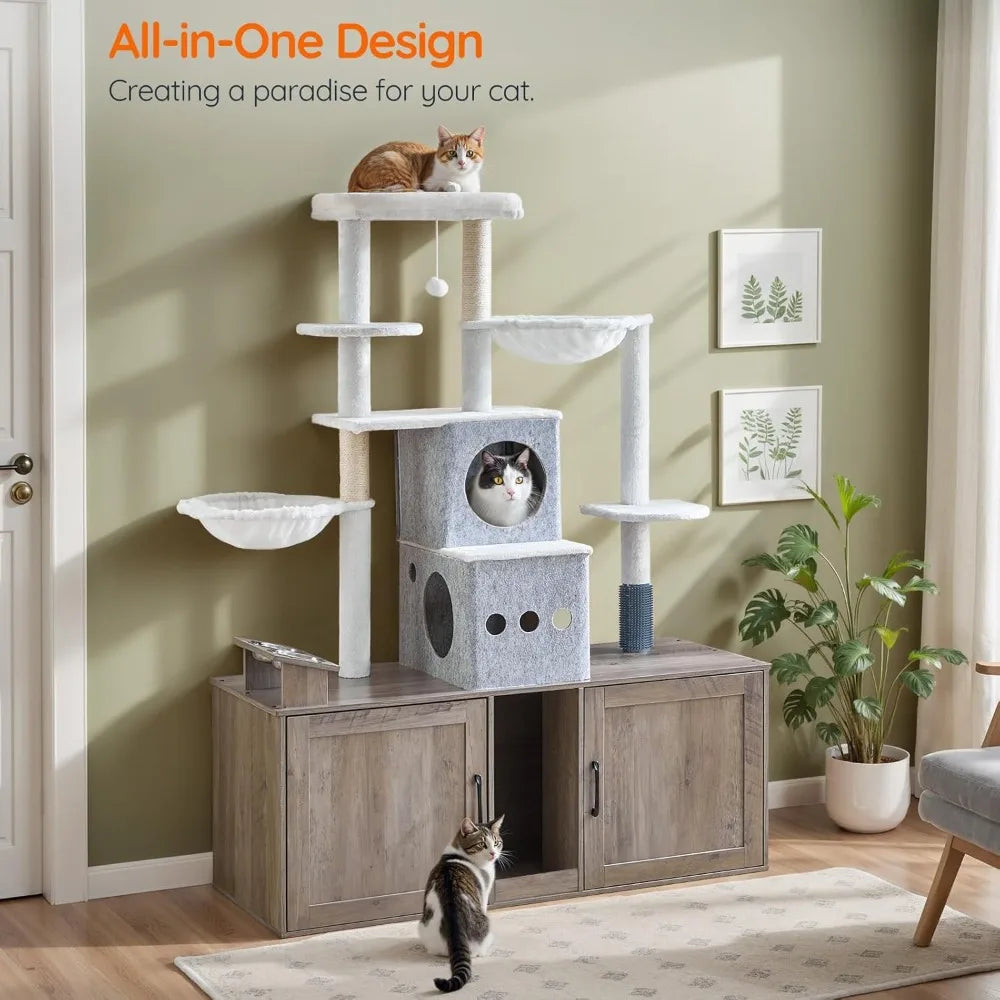 Multi Functional Cat Tree With Hidden Litter Box Enclosure