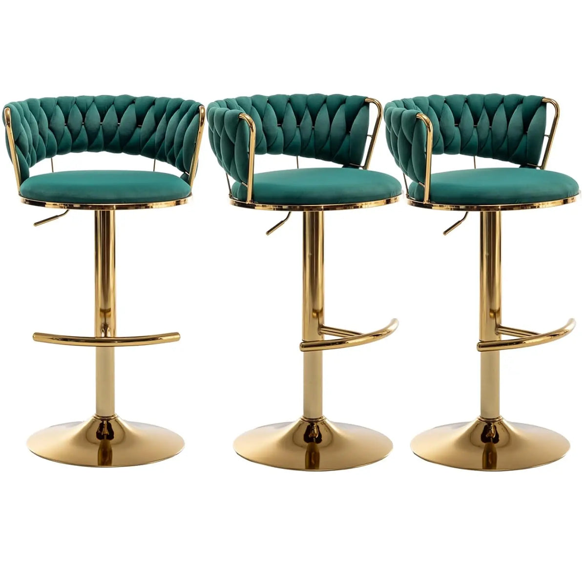 Adjustable Velvet Counter Height Bar Stool Set 3 Low Back 360° Swivel Kitchen Island Pub Chair , Custom