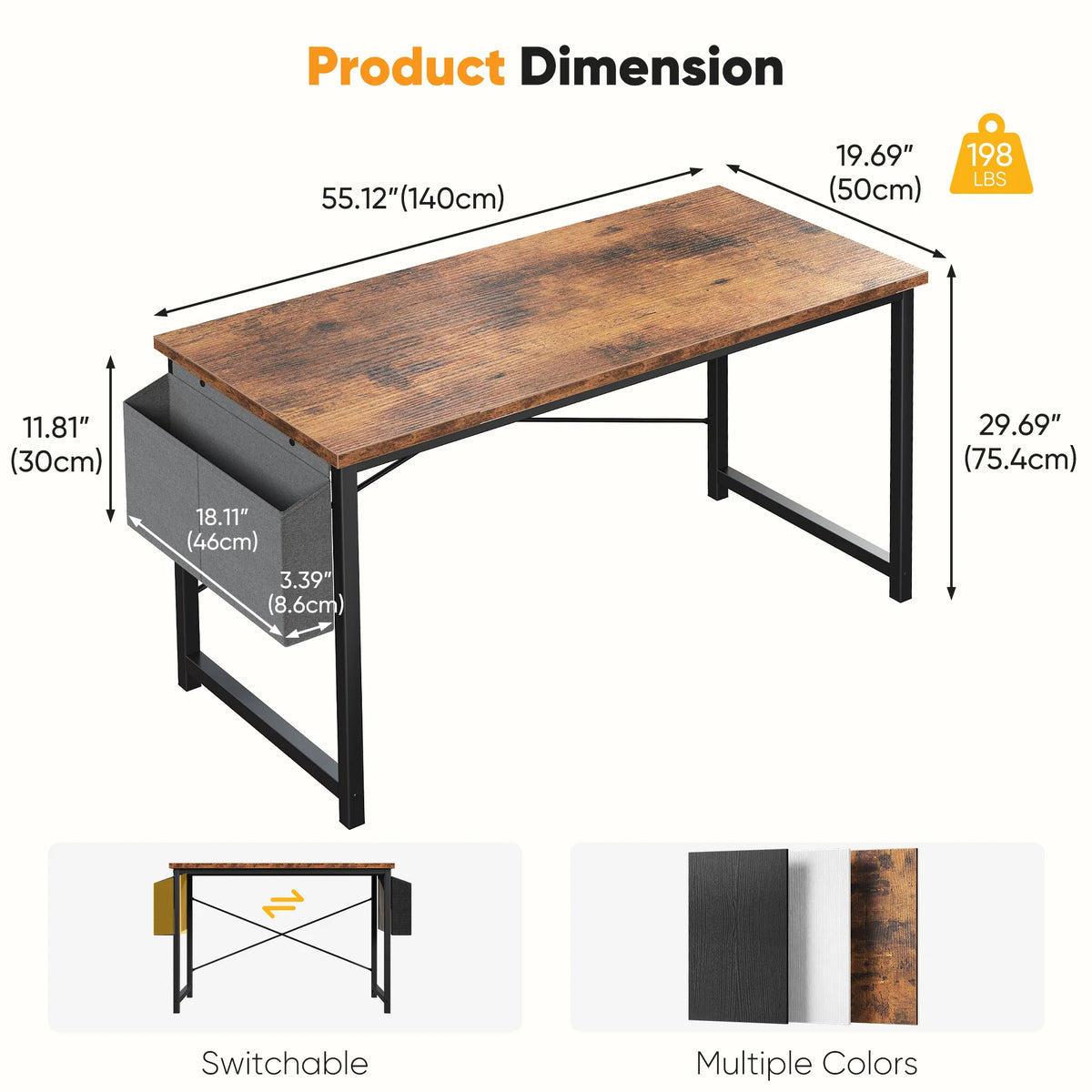 JHK Wooden Computer Desk With Metal Frame And Storage Bag