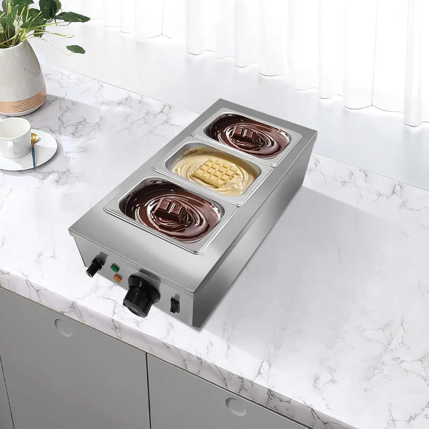 HiMISS 2-Tank Chocolate Melting Machine With Lid Stainless Steel