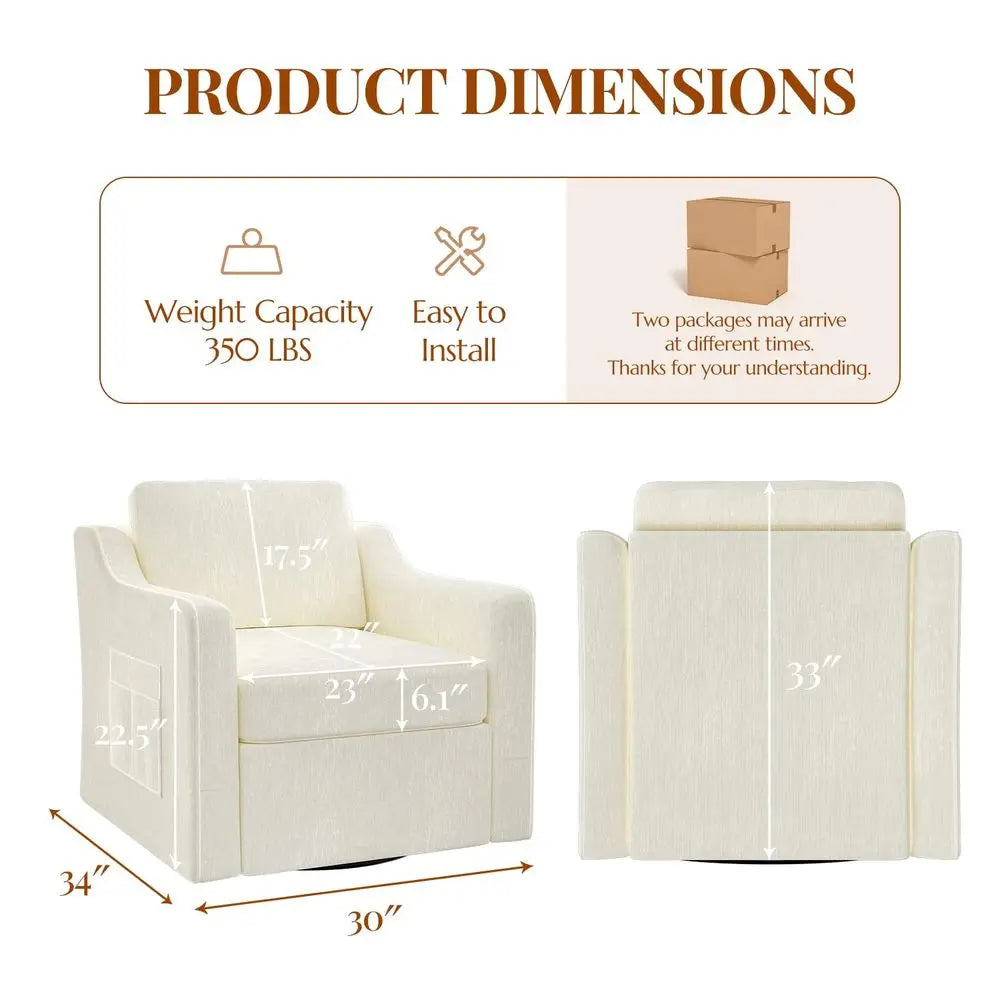 Swivel Accent Chair Set of 2, Large Comfy Reading Chairs, Square SingleSeat Armchair Upholstered Sofa for Reading, Nursery, Liv