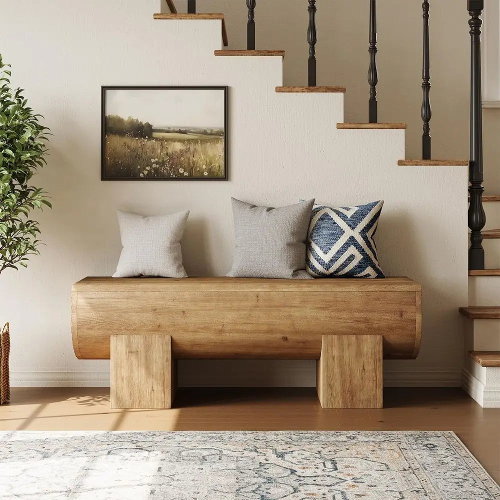 Wood Entryway Bench, 47 End of Bed Bench, Farmhouse Indoor Entry Bench Seat for Bedroom, Living Room, Hallway, Brown