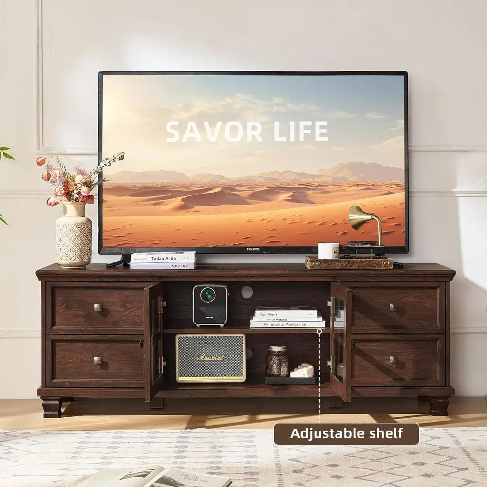 Farmhouse TV Stand and Coffee Table Set 4, Rustic Wood Living Room Table Set with TV Console, Center Table, End Table Set of 2