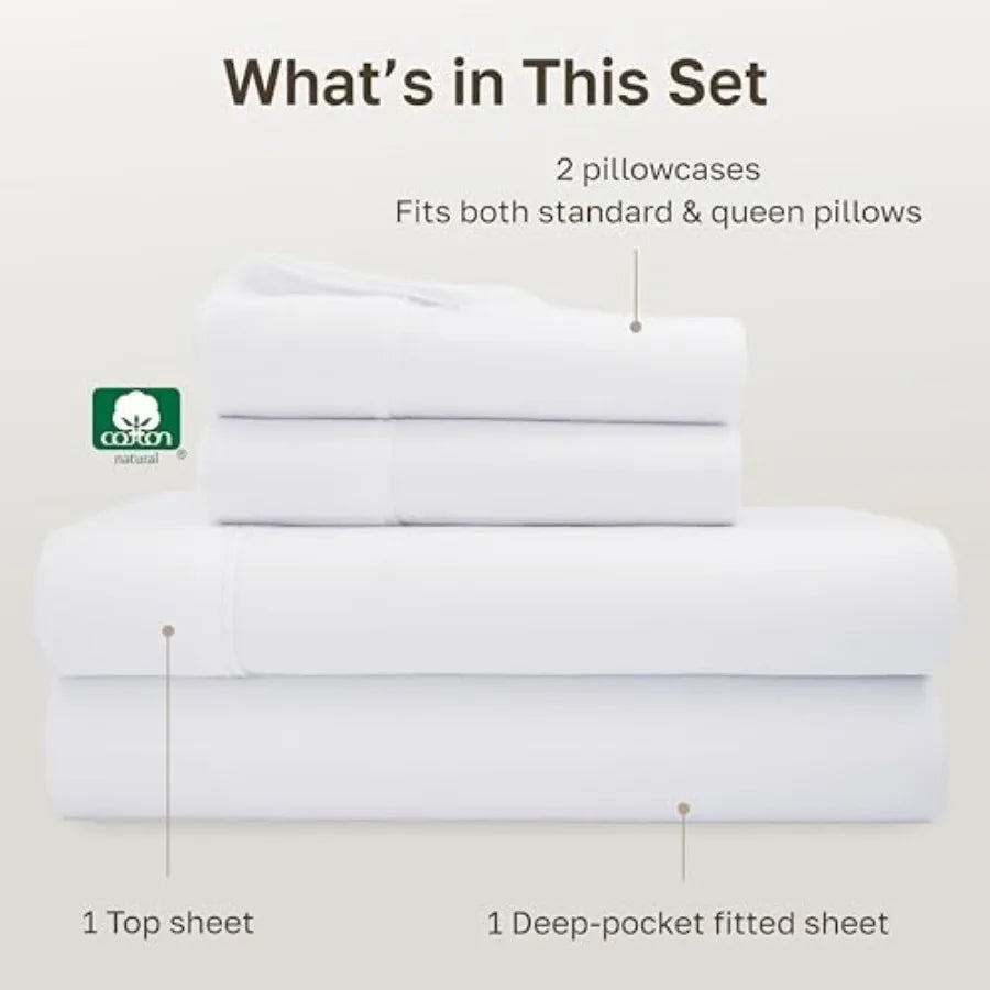 Soft 100% Cotton Sheet Set, 400 Thread Count Good Housekeeping Award Winner, Silky Smooth Sateen Weave with Deep Pockets, Breat