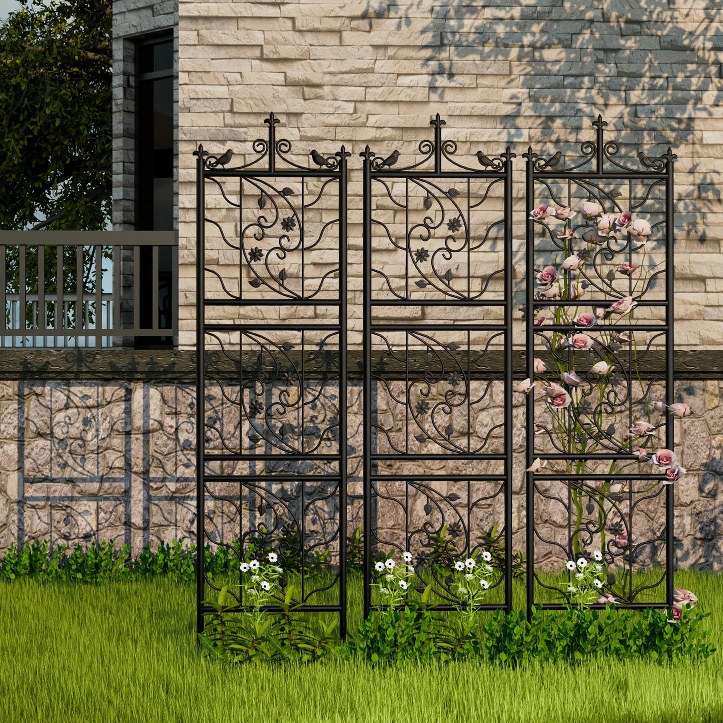 Iron Garden Trellis Fence Panel, Outdoor Lattice For Climbing Plants