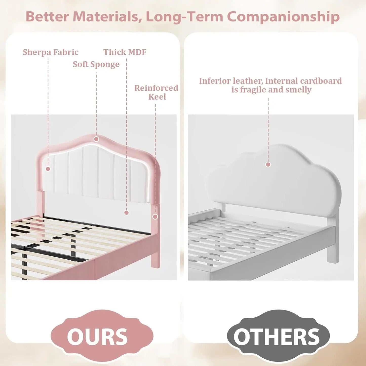 Studyset Kids LED Crown Upholstered Bed Frame With Velvet Headboard