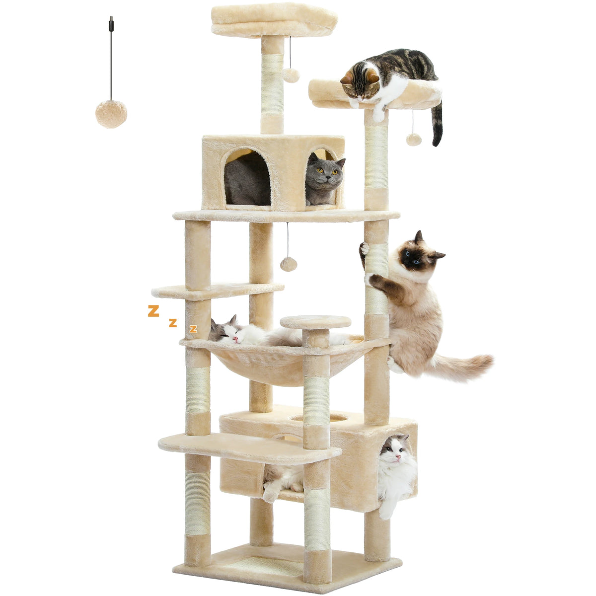 PEQULTI Multilevel Cat Tree Tower With Scratching Posts And Hammock