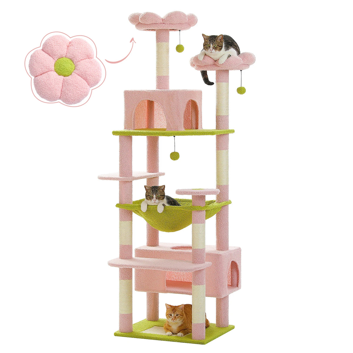 PEQULTI Multilevel Cat Tree Tower With Scratching Posts And Hammock