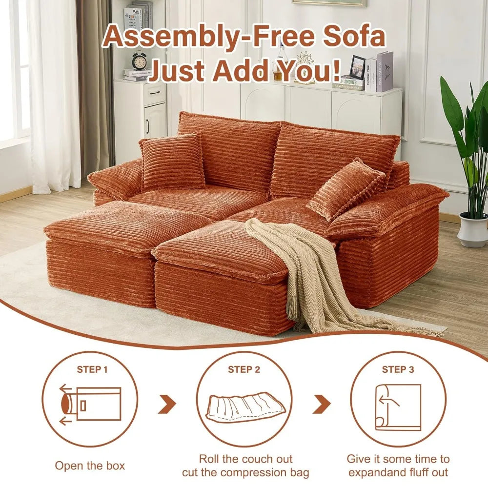 81" Boneless Loveseat with Removable Ottoman,Oversized Upholstered Sofa Bed with Pillows,Plush Faux Fur Lounge, Customized