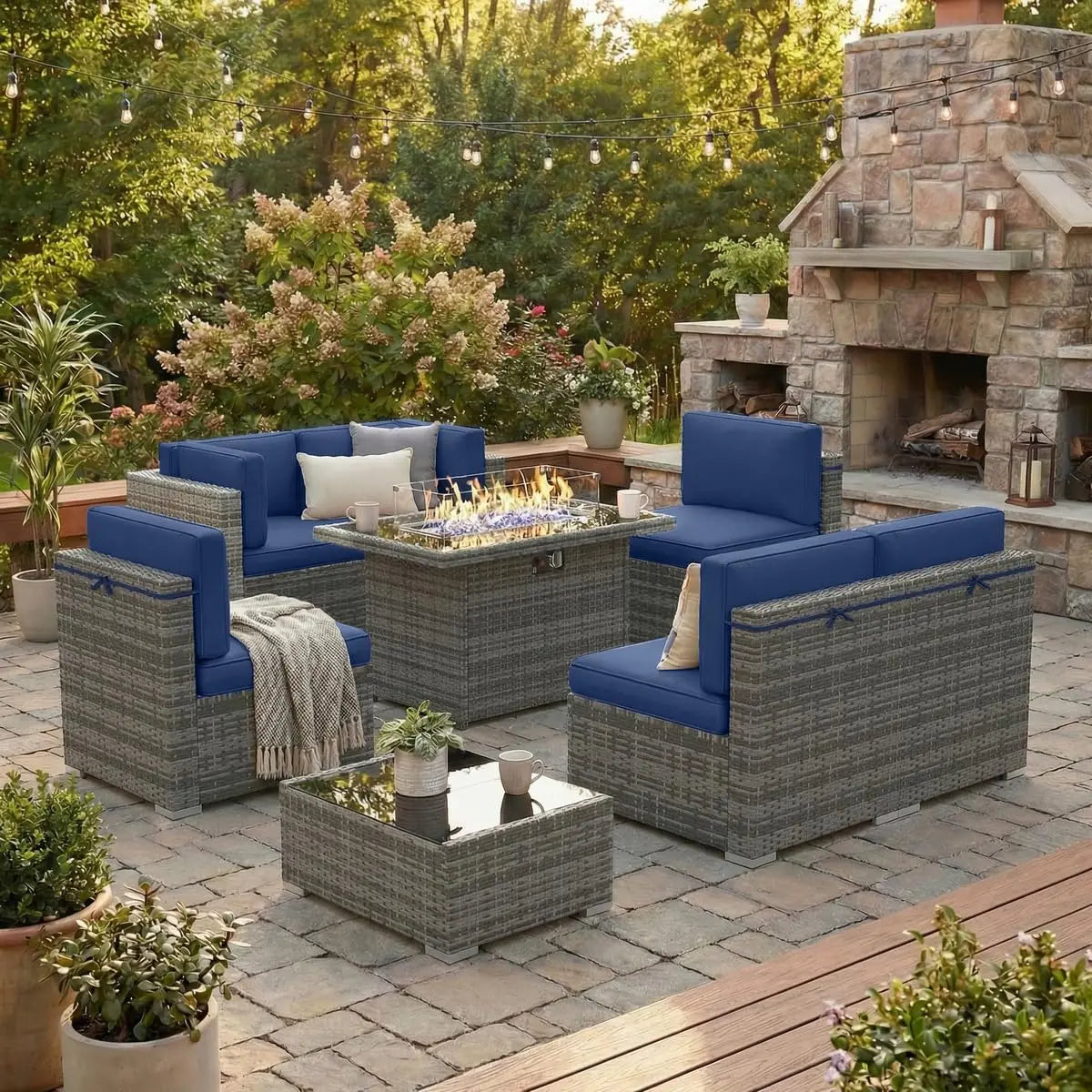 Xiaolang Modern Outdoor Patio Wicker Furniture Set With Fire Pit