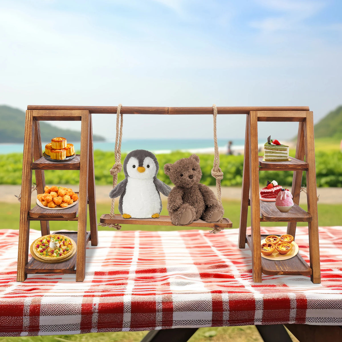 Three Tier Wooden Dessert Display Stand for Weddings and Parties