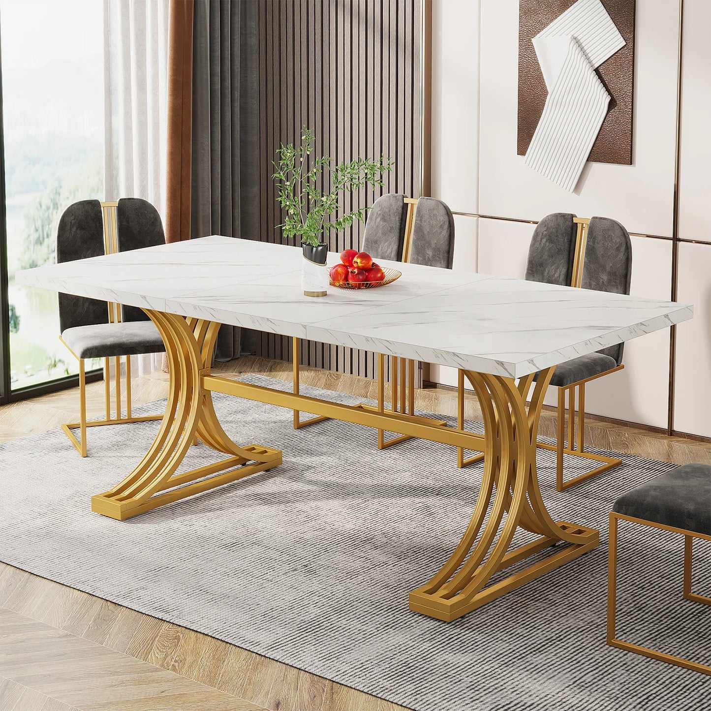 Tribesigns Dining Table With Faux Marble Top 4 To 6