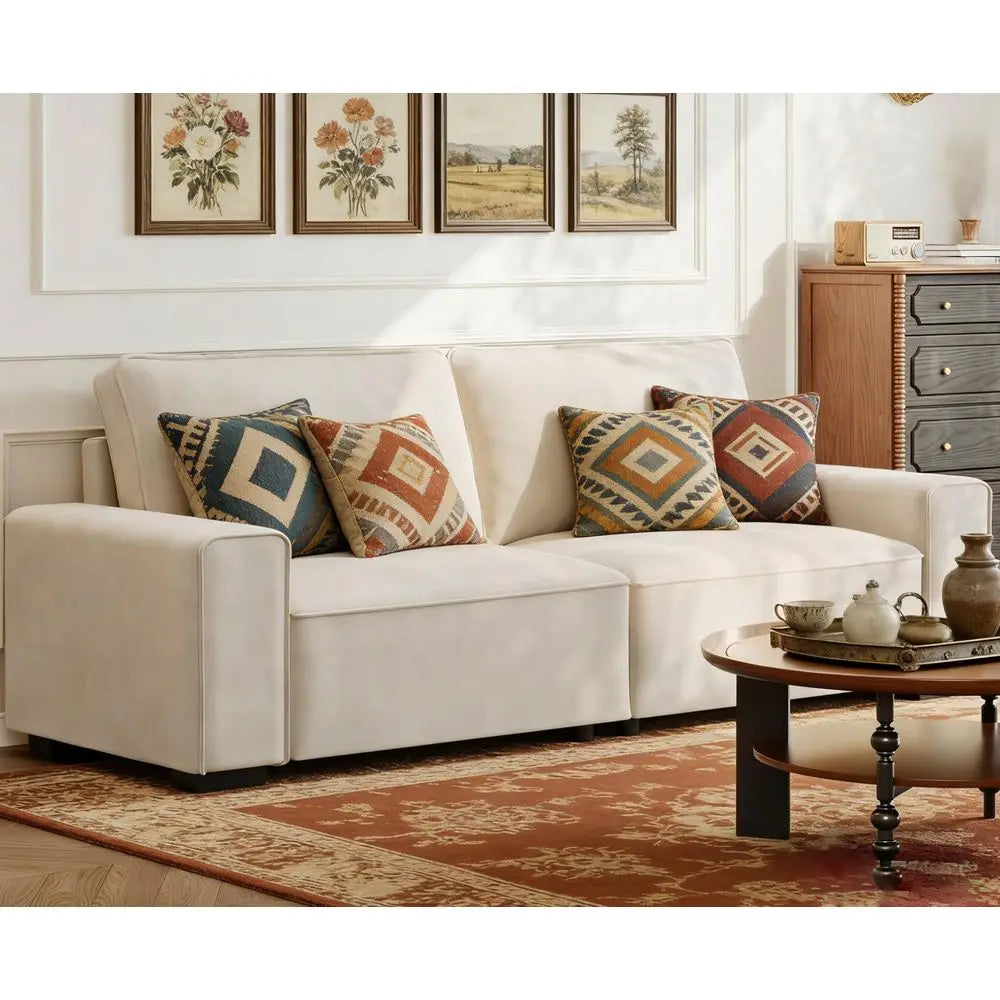 Chenille Cloud Sofa With Wide Armrests And Supportive Cushions
