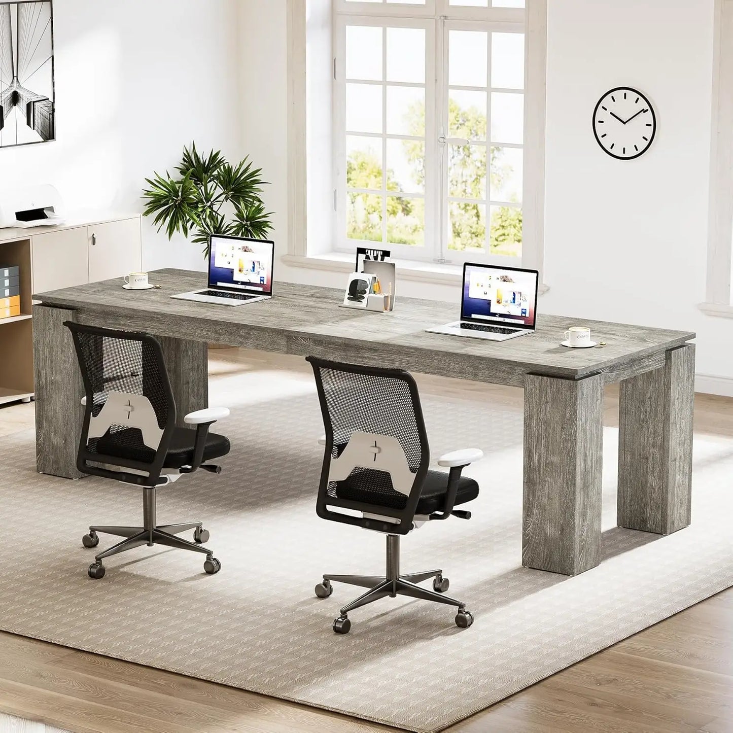 86-Inch Wood Two-Person Office Desk, Modern Double Computer Desk, Extra Long Workstation Table for Home Office, Customized