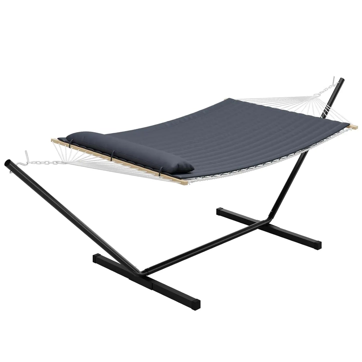 Heavy Duty Double Hammock With Stand Pillow 450lbs Capacity