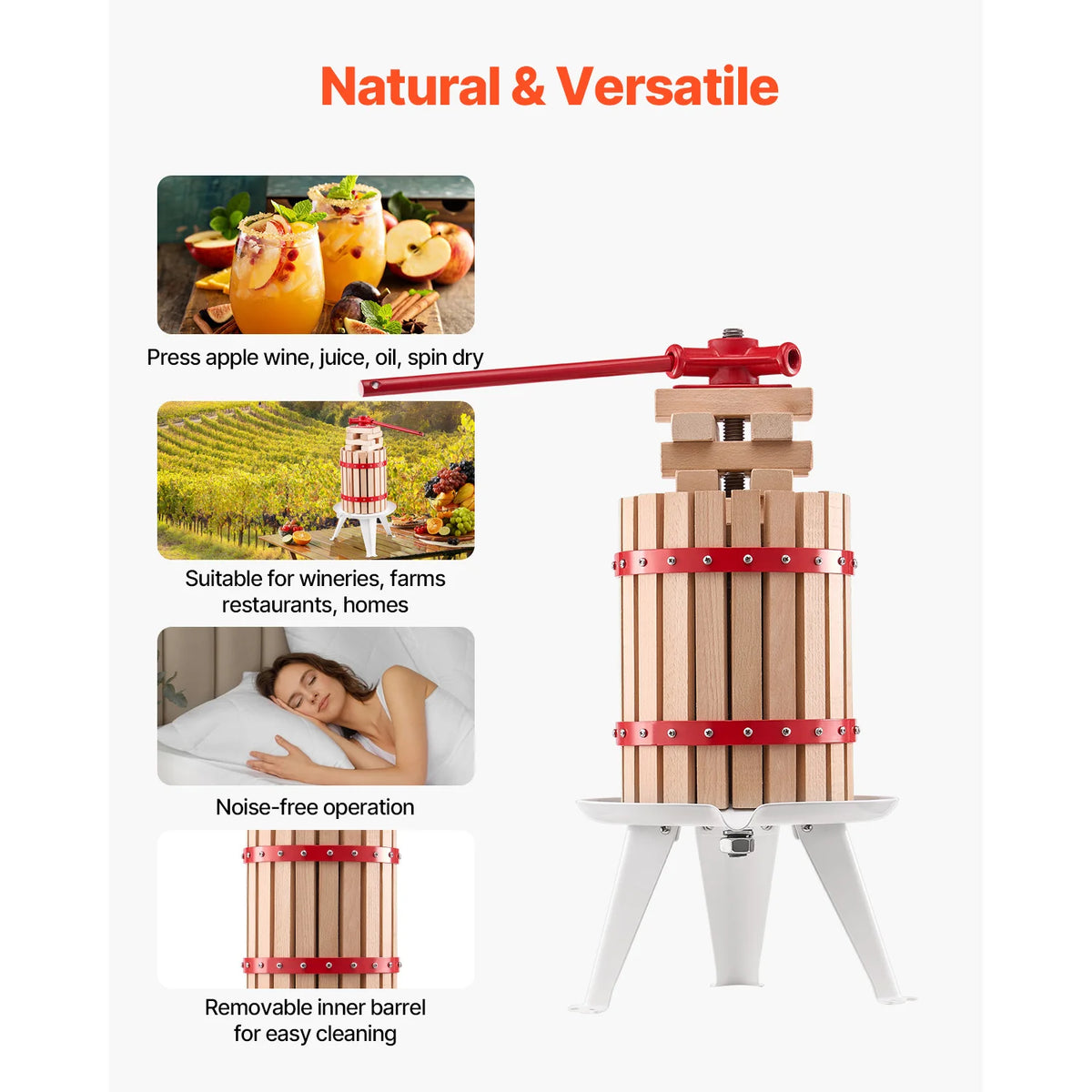 Solid Wood Manual Fruit Press With Heavy Duty Pressure Blocks