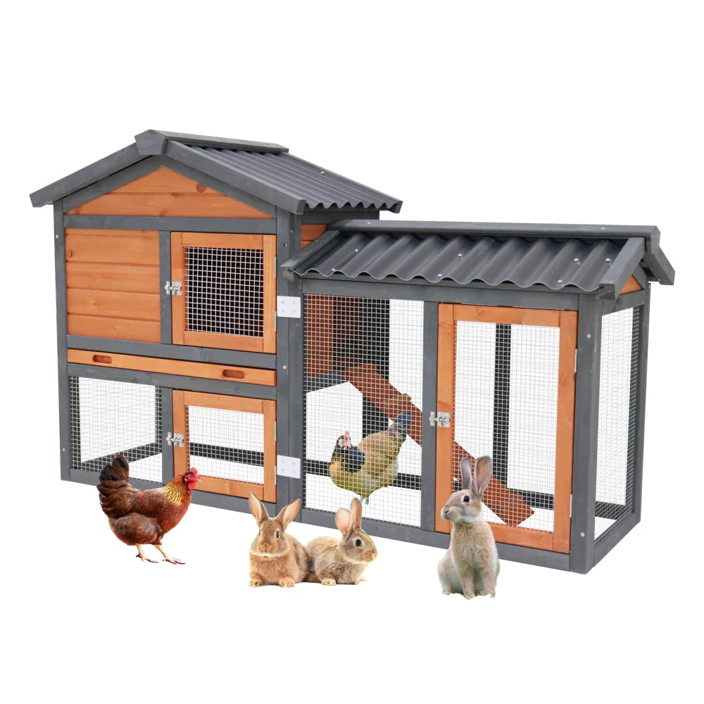 Wooden Outdoor Indoor Roof Waterproof Bunny Hutch Rabbit Cage Guinea Pig Coop PET House for Small To Medium Animals with Stairs