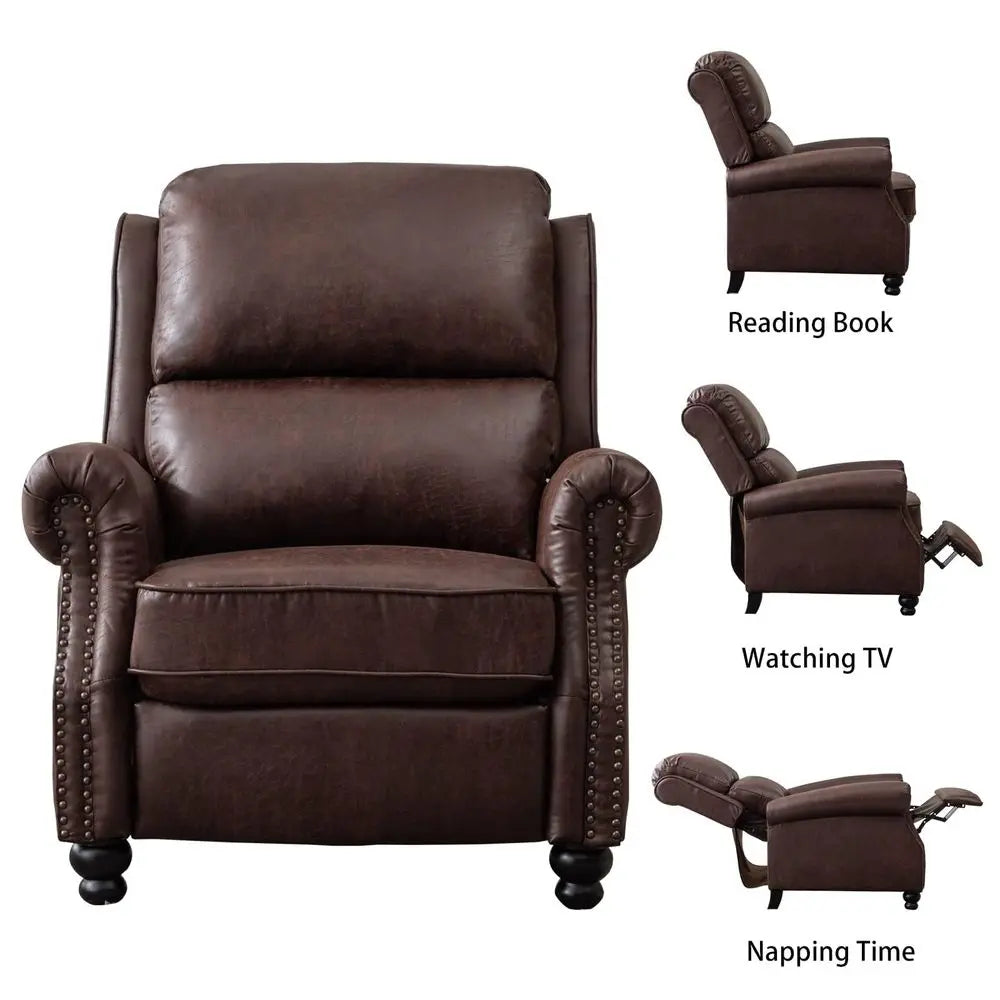 Pushback Recliner Chair Faux Leather Armchair Push Back Recliner with Rivet Decoration Single Sofa Accent Chair for Living Room