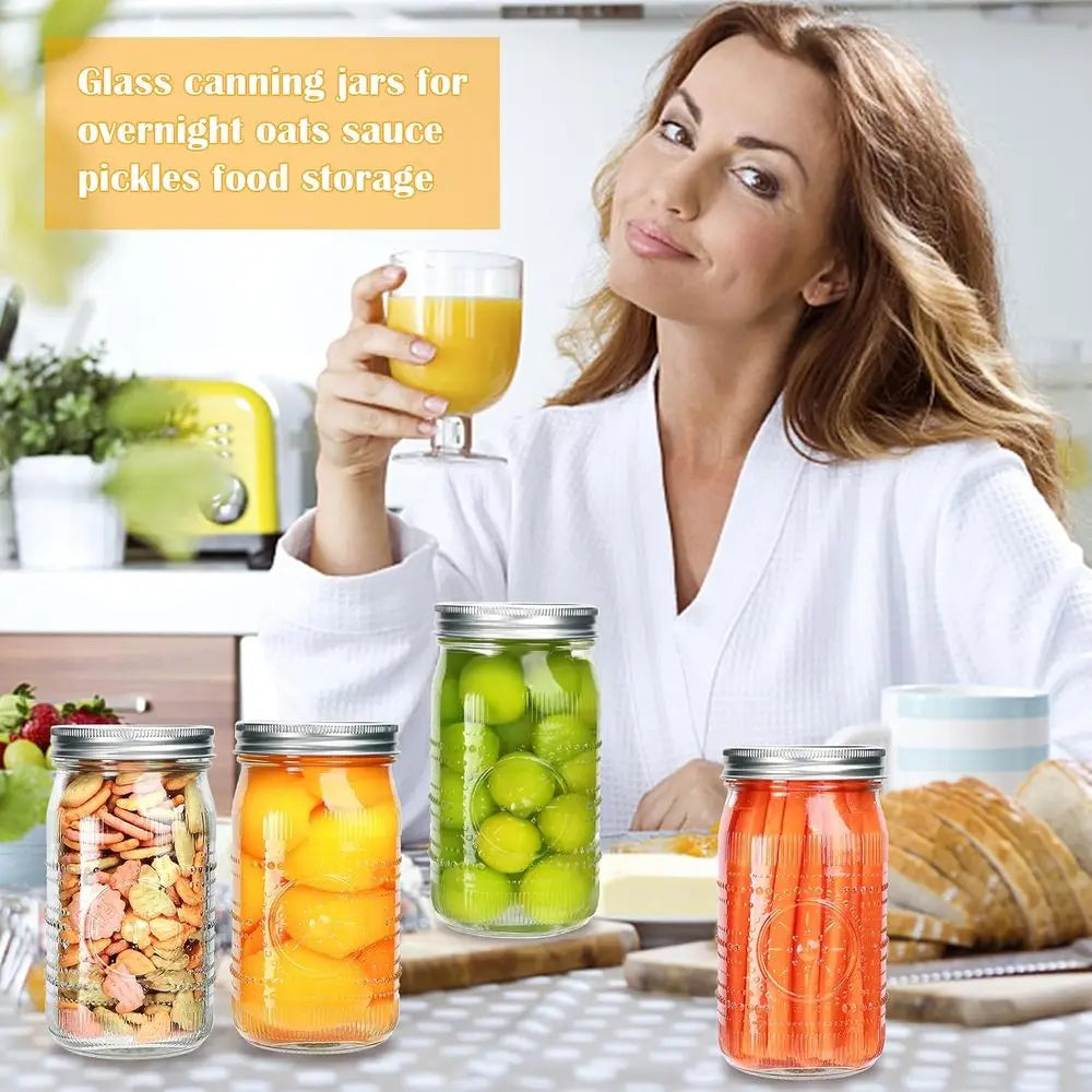 Glass Canning Jars With Airtight Lids For Pickling And Preserving