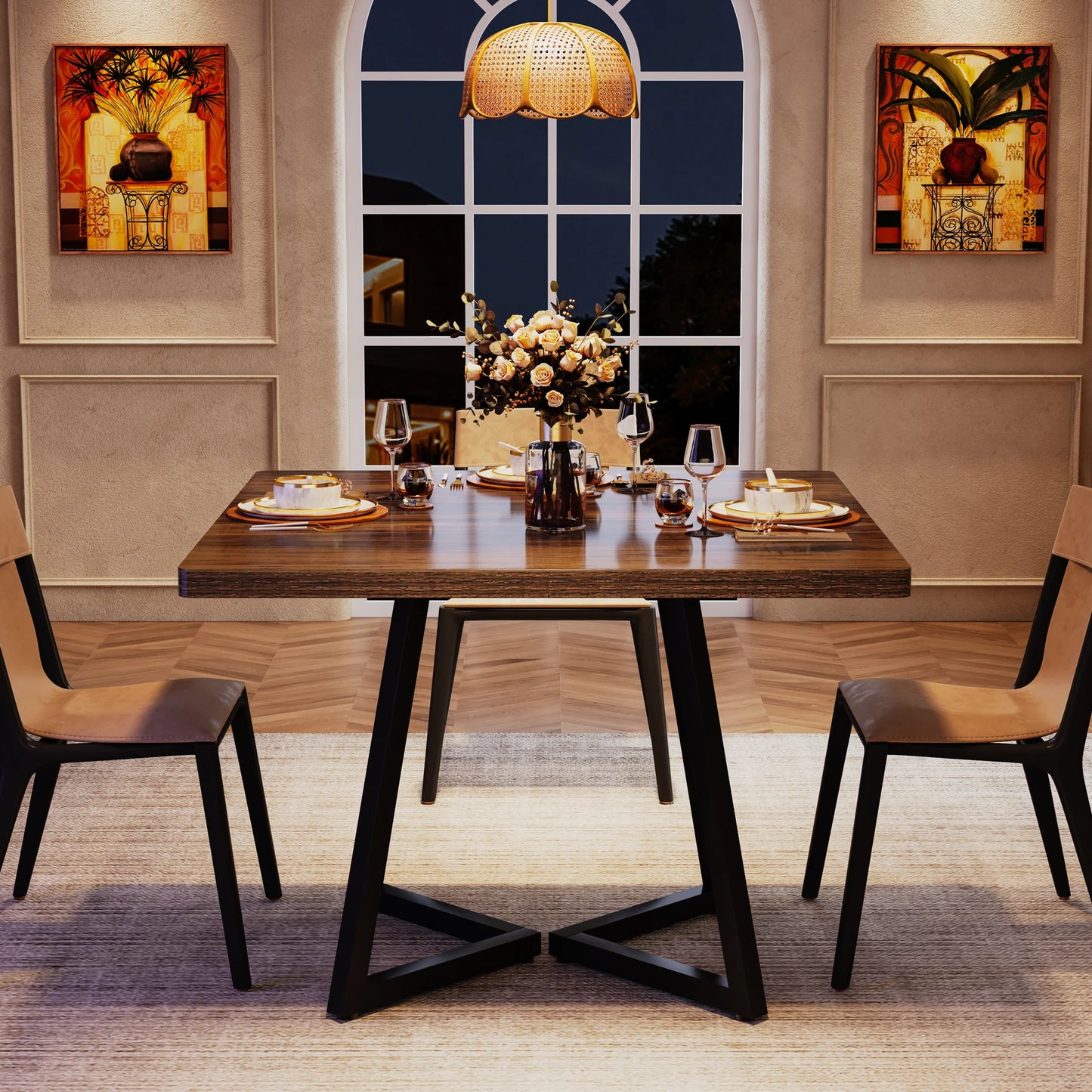 Tribesigns Square Dining Table For Four With Metal Base And Wood Top