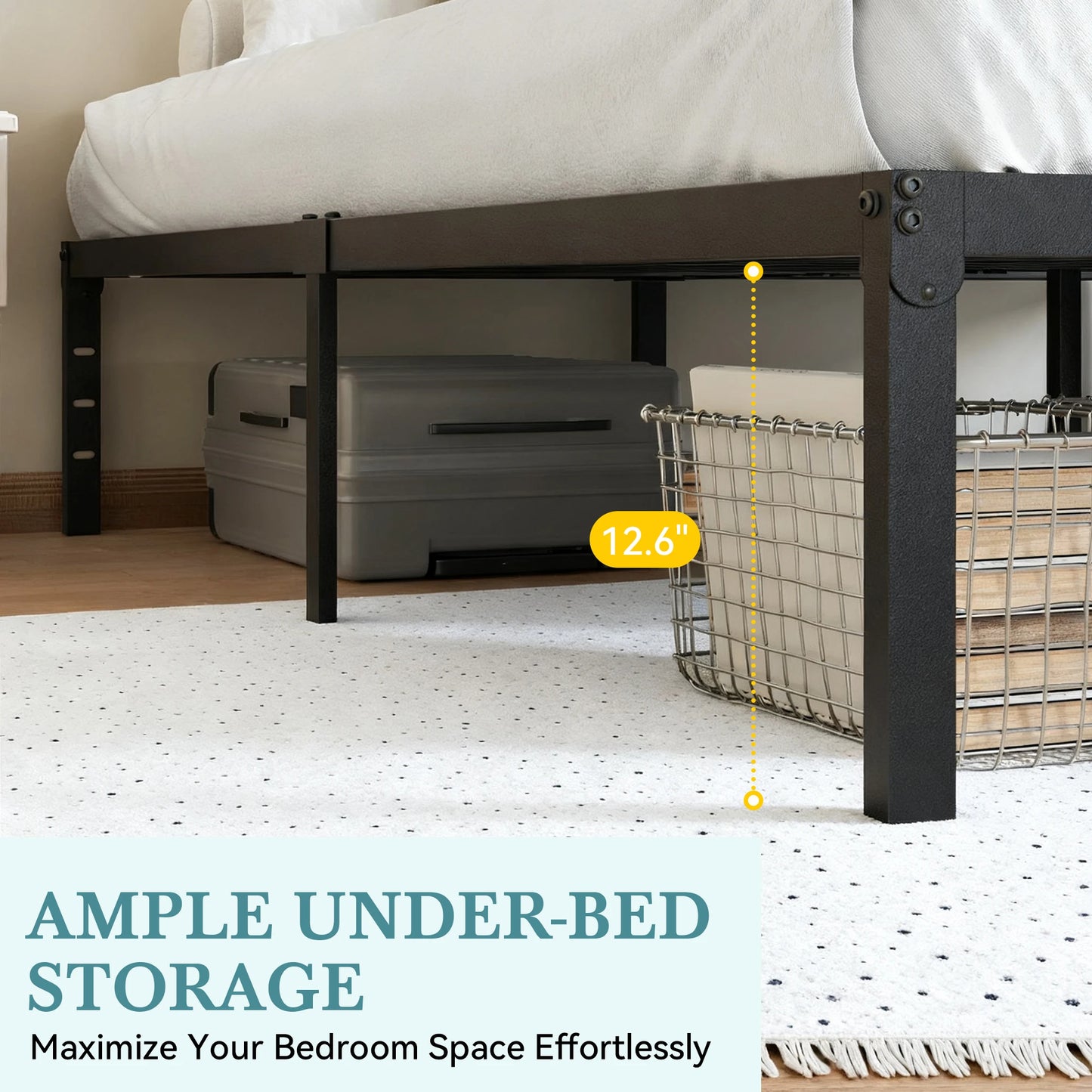 HOOMIC Heavy Duty Metal Bed Frame With Under Bed Storage
