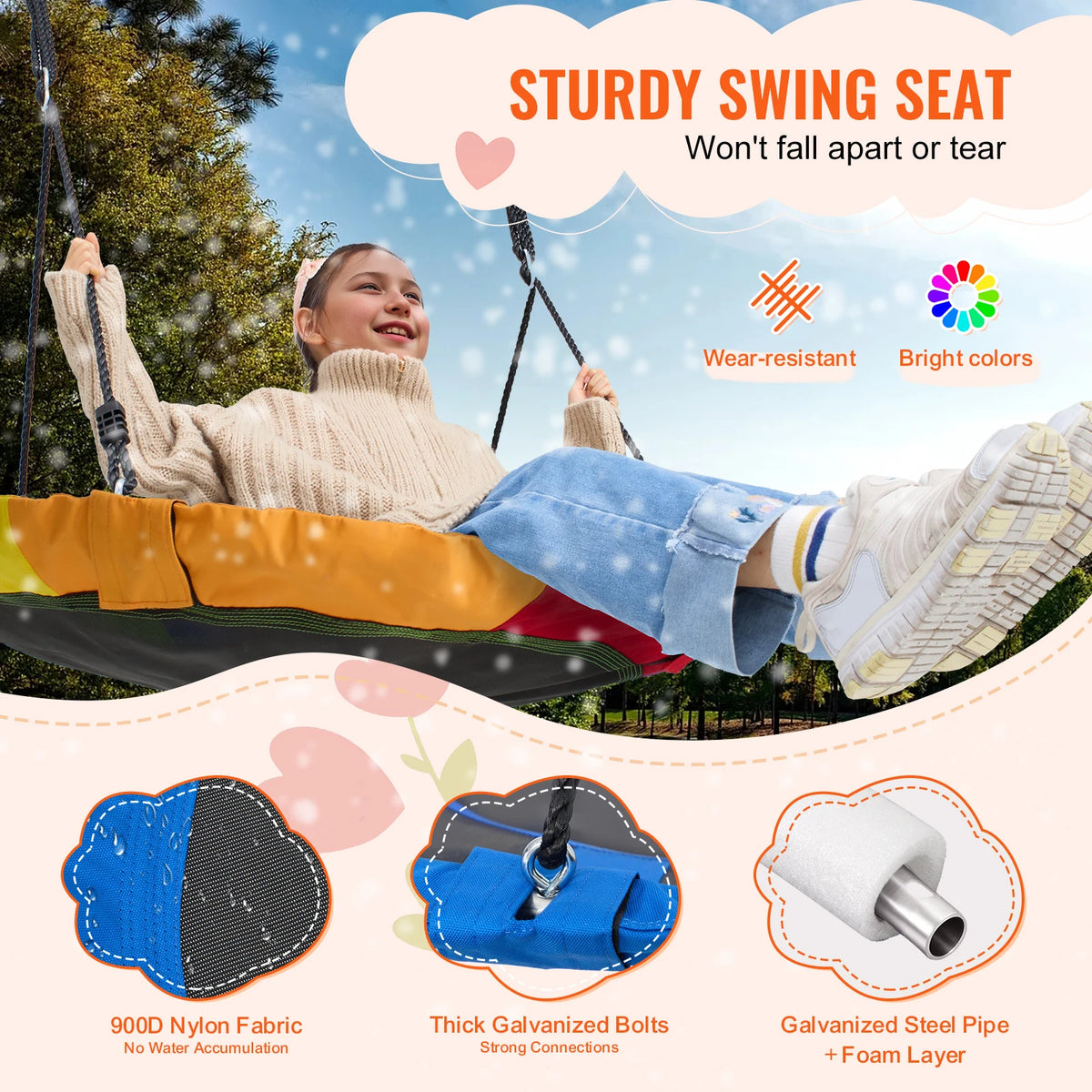 SucceBuy Tree Swing, 40In Saucer Swing 750lbs Capacity 900D Oxford Fabric Swing Seat with 2 Hanging Straps for Kids Outdoor Blue