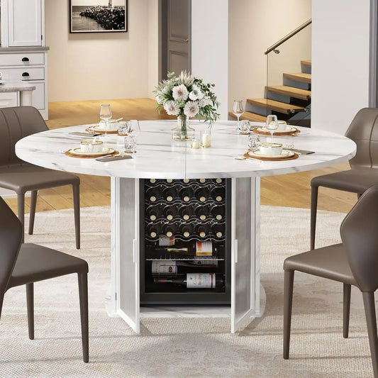 Modern Round Dining Table With Storage And Metal Frame