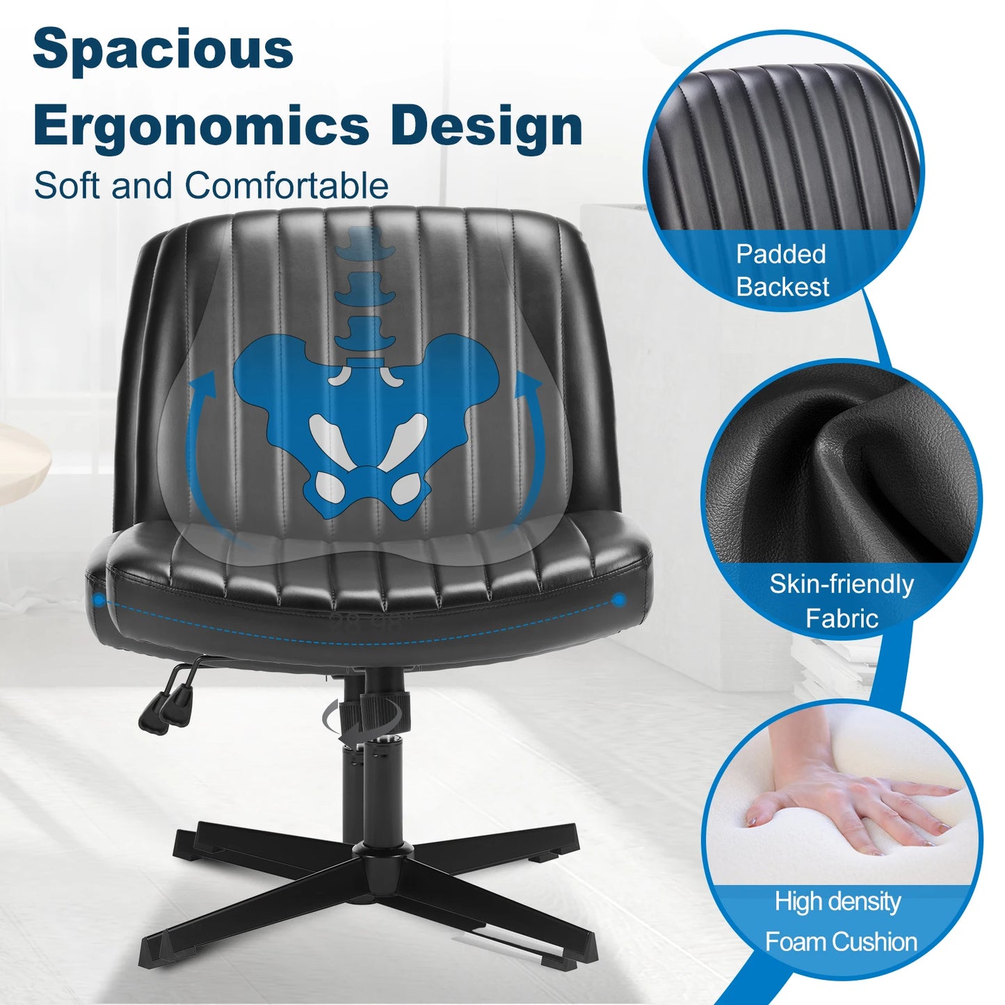 MCQ Ergonomic Armless PU Leather Office Chair Adjustable Backrest