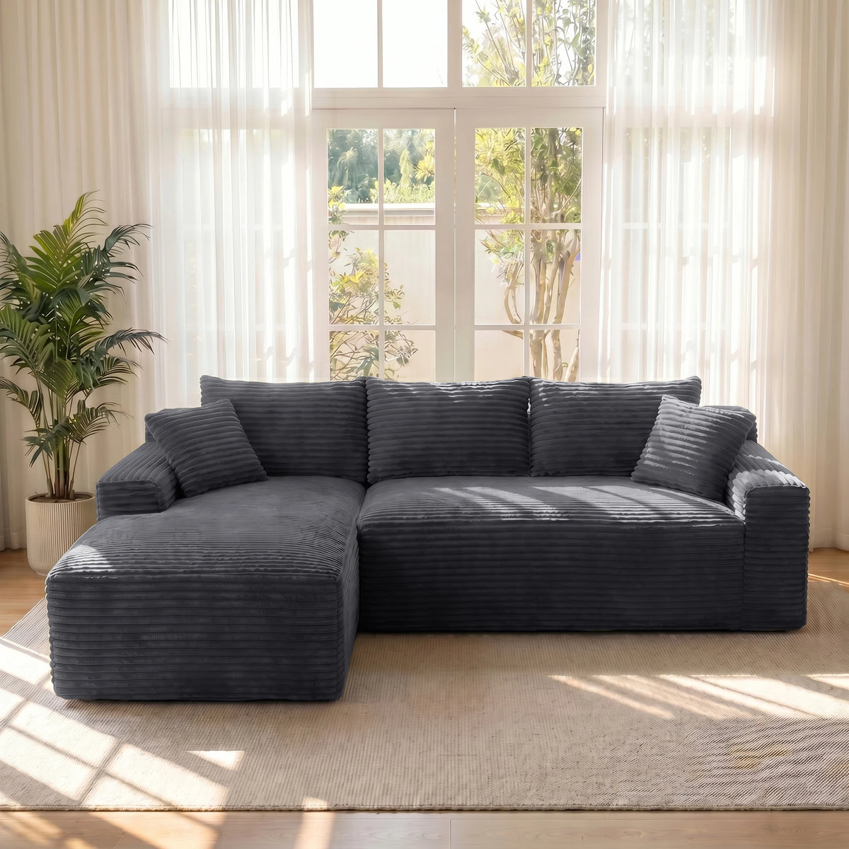 95" Modular Sectional Sofa with Chaise, Deep Seat Corduroy Cloud Couch, No Assembly Modern L Shaped Sofa for Living Room, Oversized Comfortable Lounge Couch Furniture, Space Saving Apartment Sofa, Cozy Home Seating with Remov