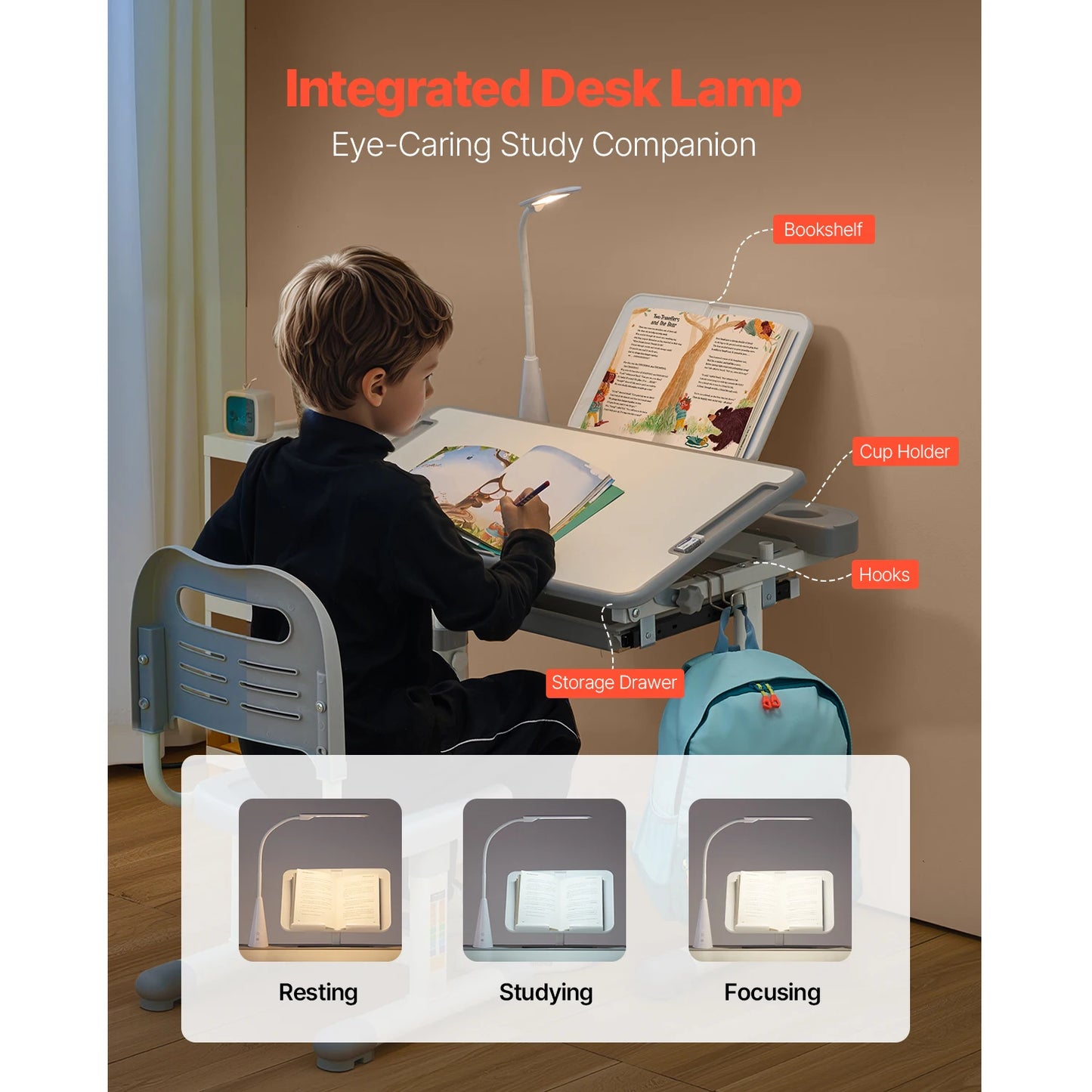 SucceBuy Adjustable Kids Study Desk and Chair Set Tilt Top