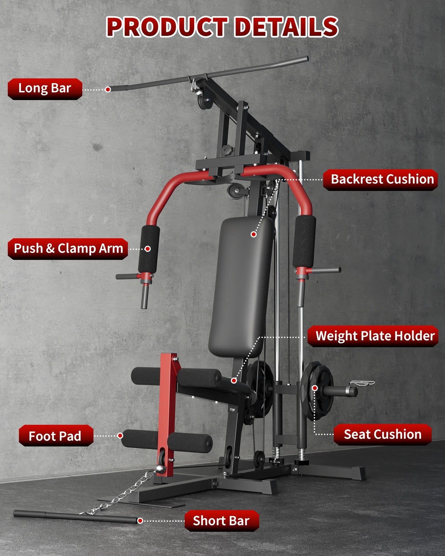 HiMiss 5In1 Home Gym Lat Pulldown Chest Press Seated Row