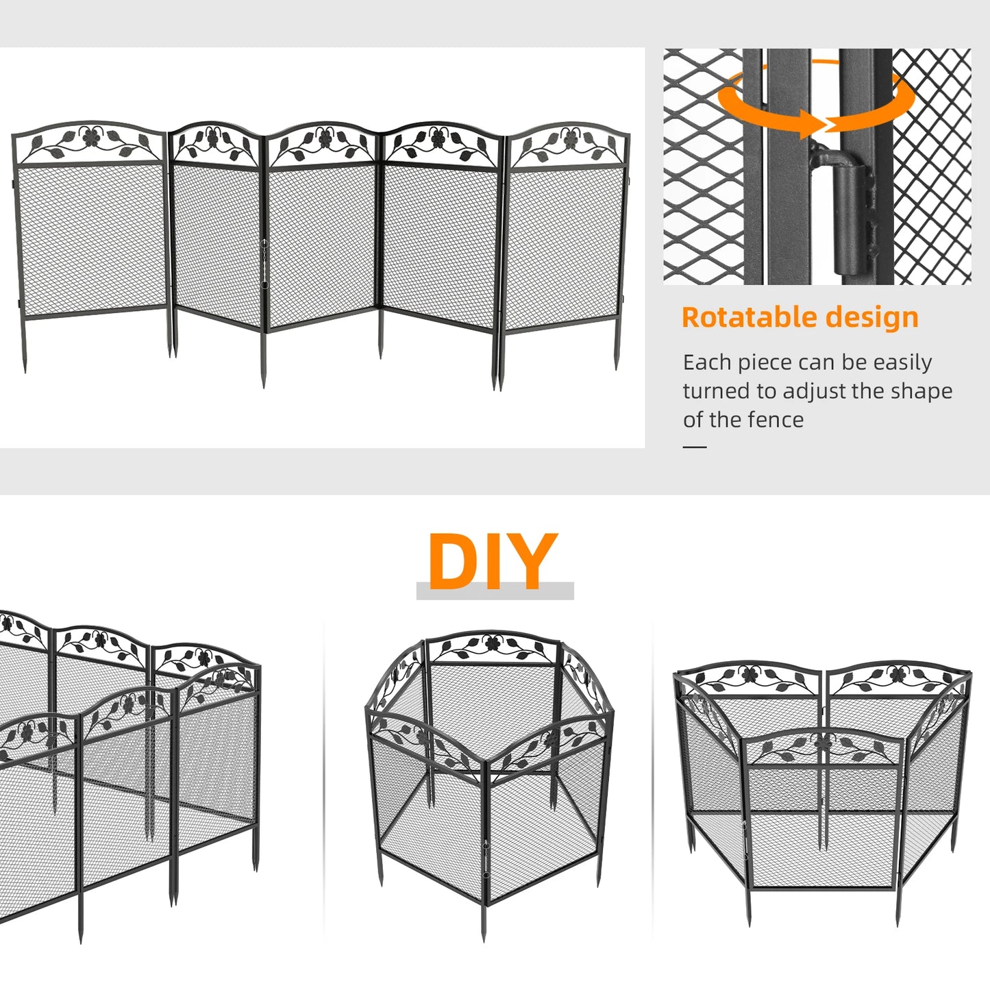 Decorative Iron Garden Fence Panels Lawn Border Outdoor Barrier