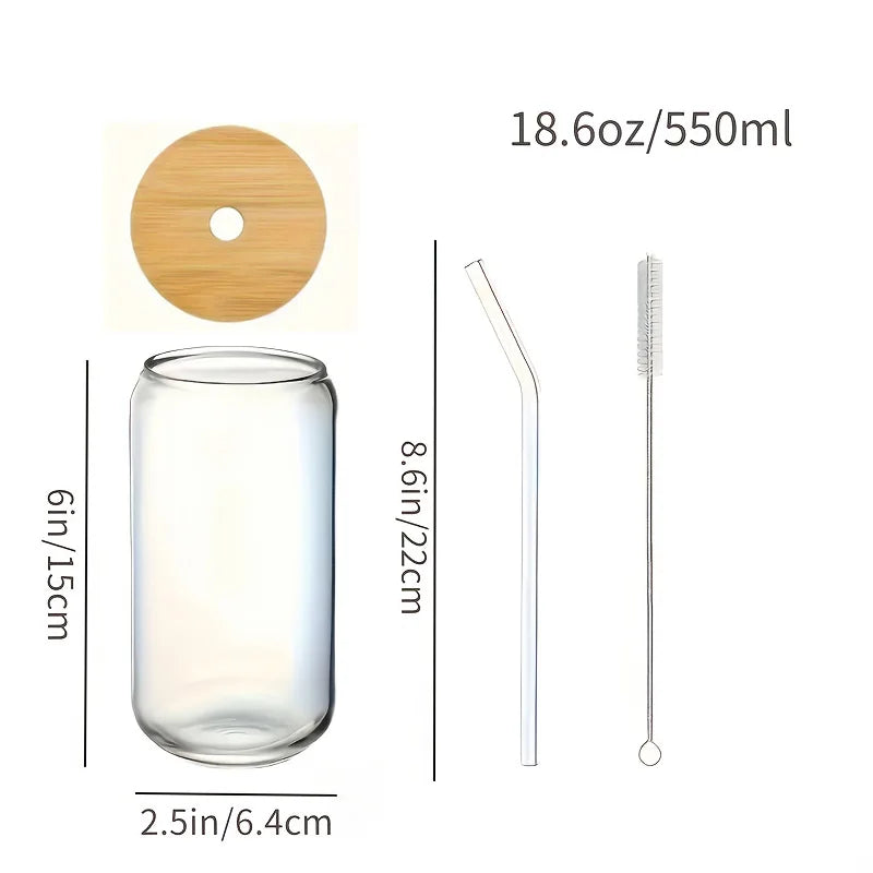 Six Piece Glass Drinking Set With Bamboo Lids And Straws