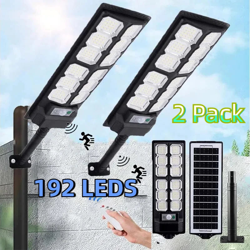 2 Pack Solar Street Lights Outdoor Waterproof 192LED Motion Sensor