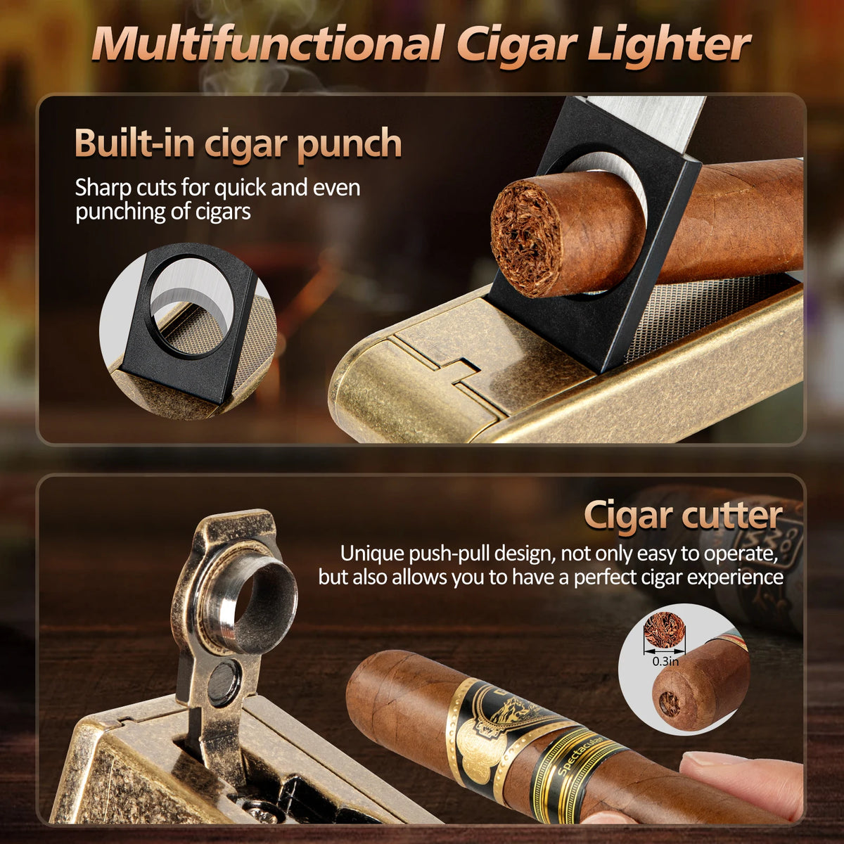 UseWire Leather Cigar Humidor With Lighter Cutter And Humidifier