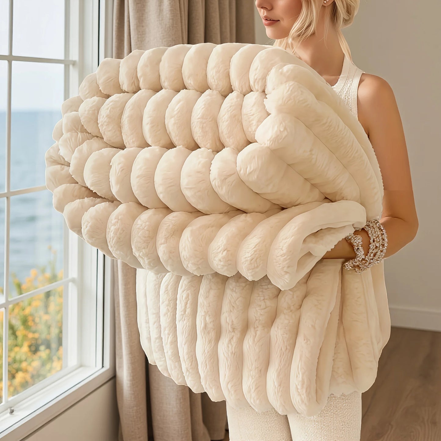 Luxurious Faux Rabbit Fur Blanket for Couch and Bed