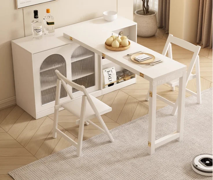 Walnut Folding Dining Table, Retractable For Apartments