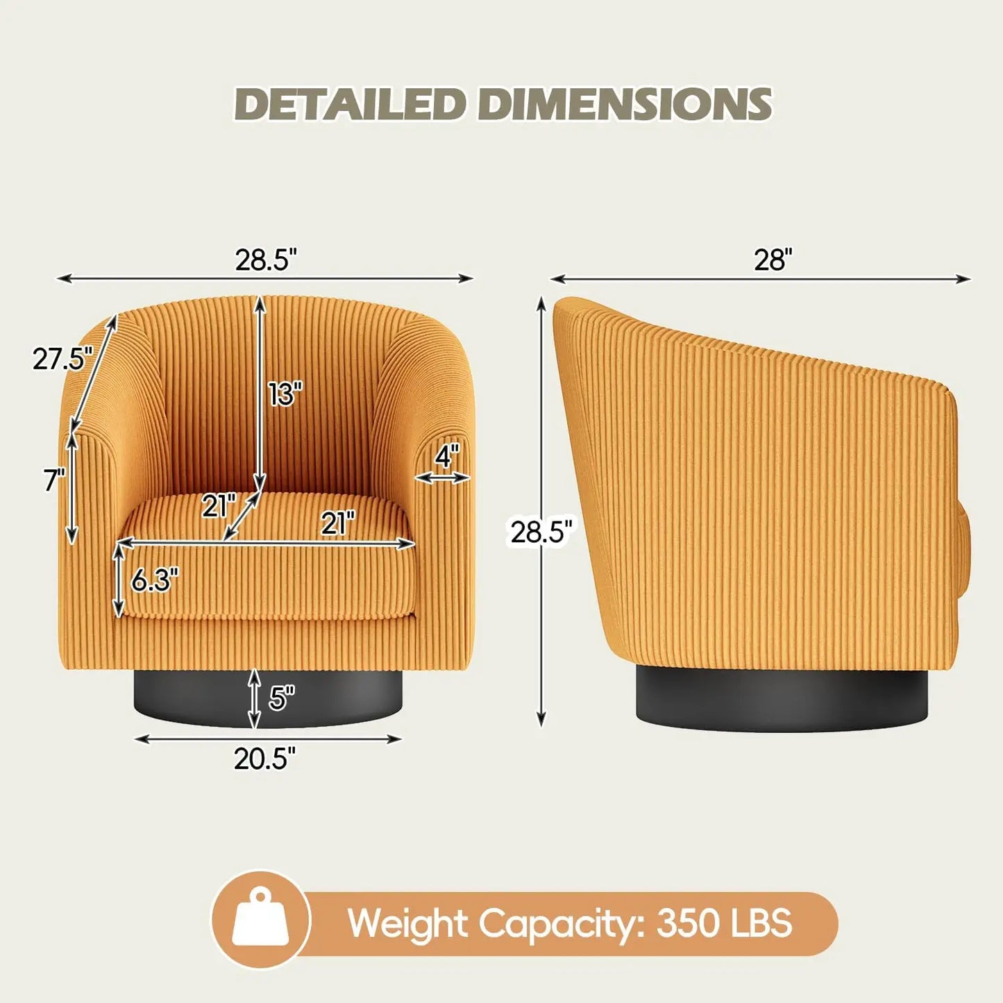 Modern Corduroy Swivel Accent Chair For Living Room Decor