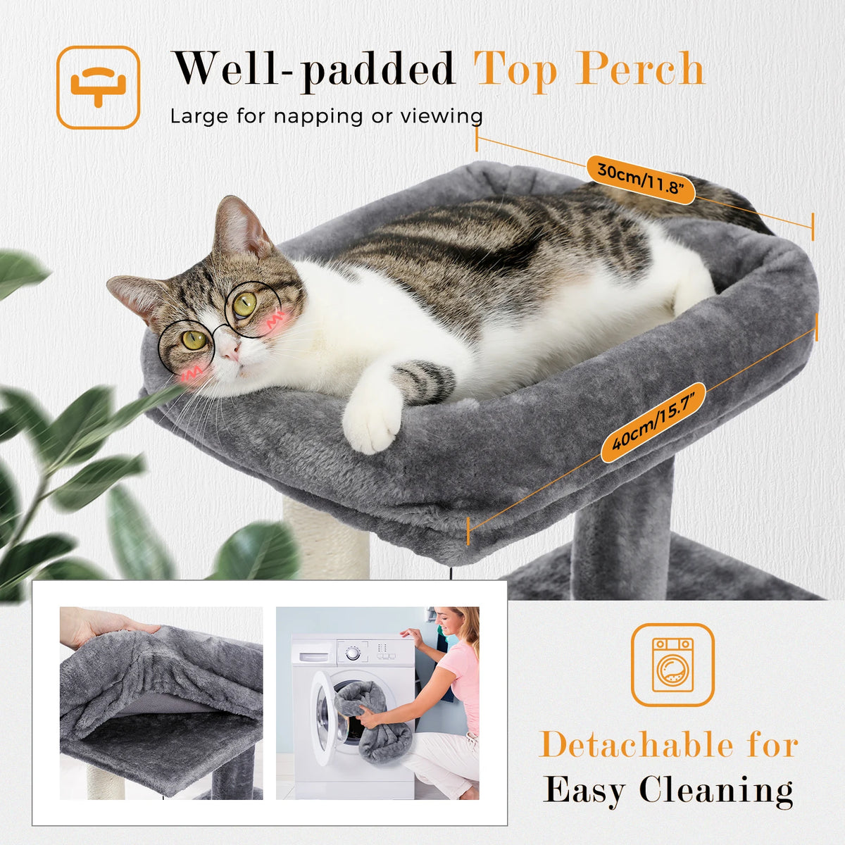 Cat Tree Multilevel Cat Tower with Double Condos, Spacious Perch, Fully Wrapped Scratching Sisal Post and Replaceable Balls