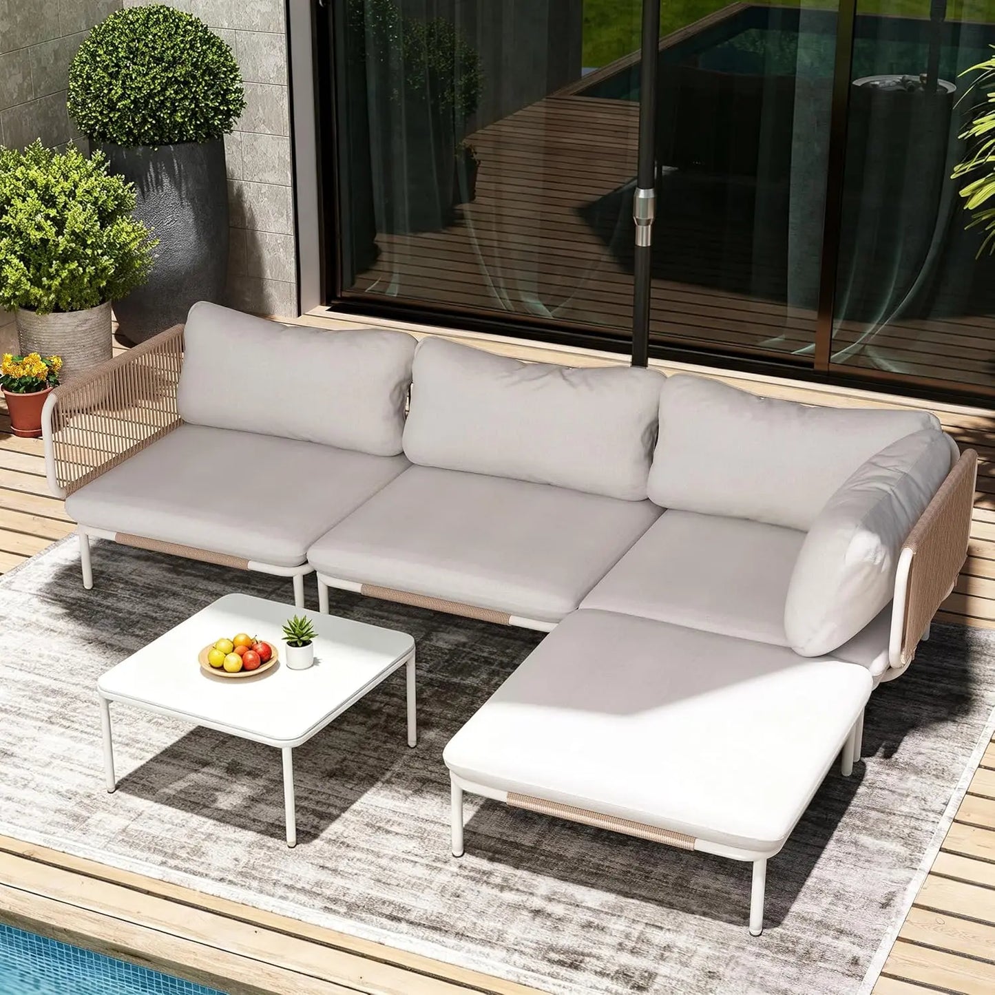 Modern Outdoor Sectional Sofa With Weather Resistant Frame