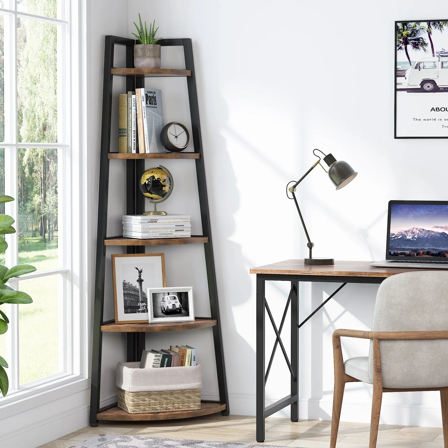 Tribesigns 5 Tier Corner Wood Bookshelf Organizer For Home