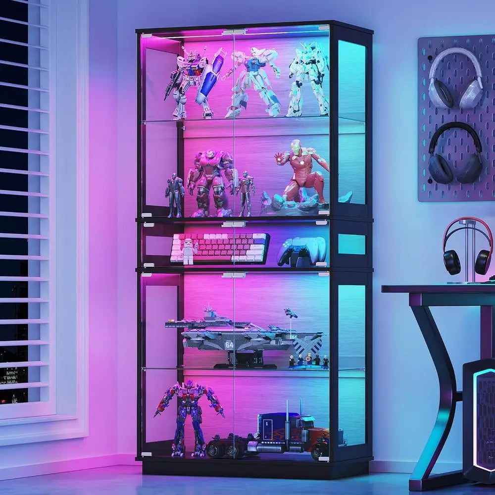 Lighted Glass Display Cabinet For Collectibles With Color Changing Lights