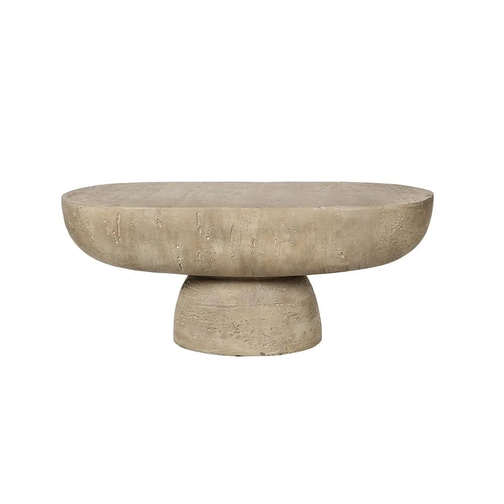 36" Oval Coffee Table, Modern Faux Stone Circle Center Table Accent Travertine Tea Table for Living Room, Magnesium, Customized
