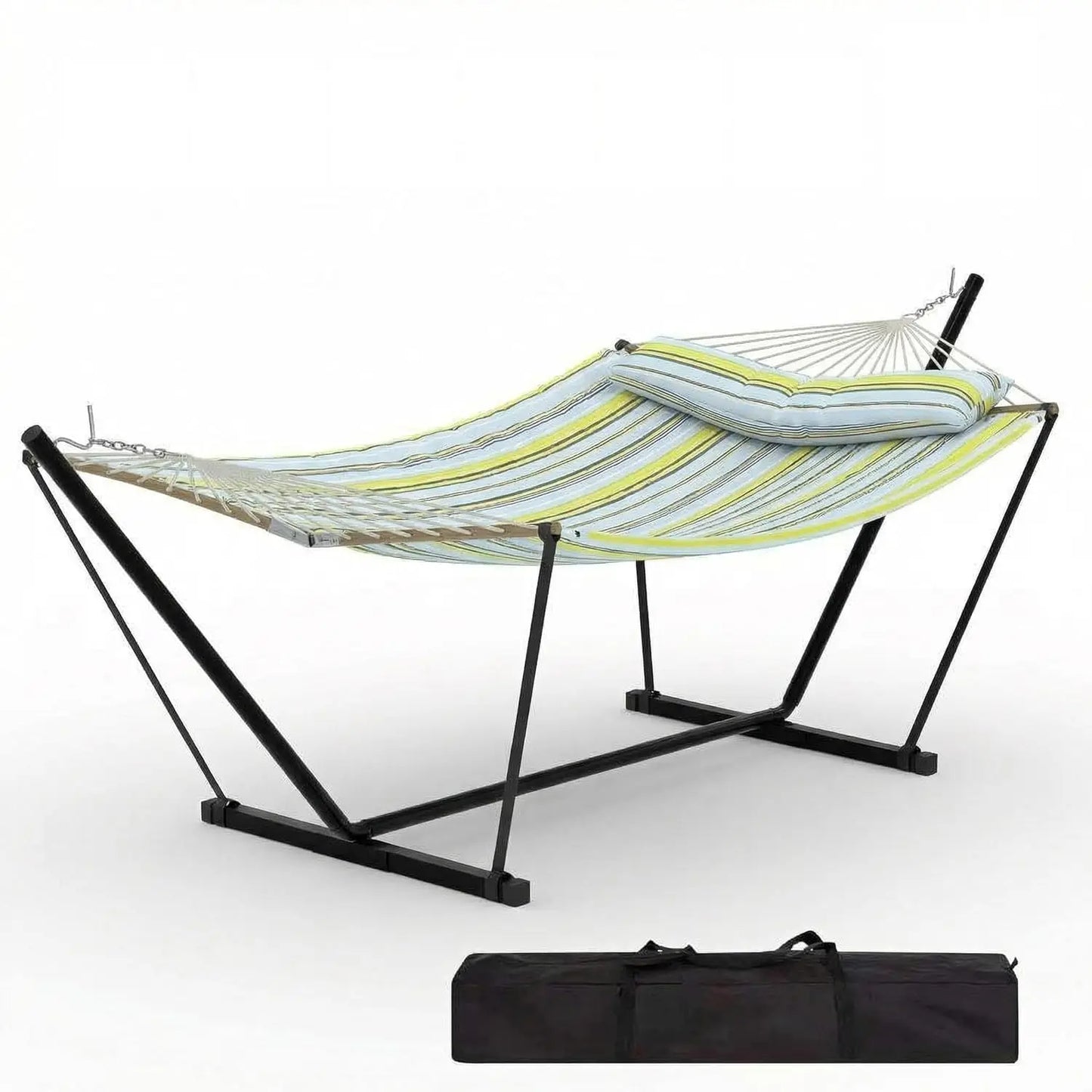 Heavy Duty Double Hammock With Stand Pillow 450lbs Capacity