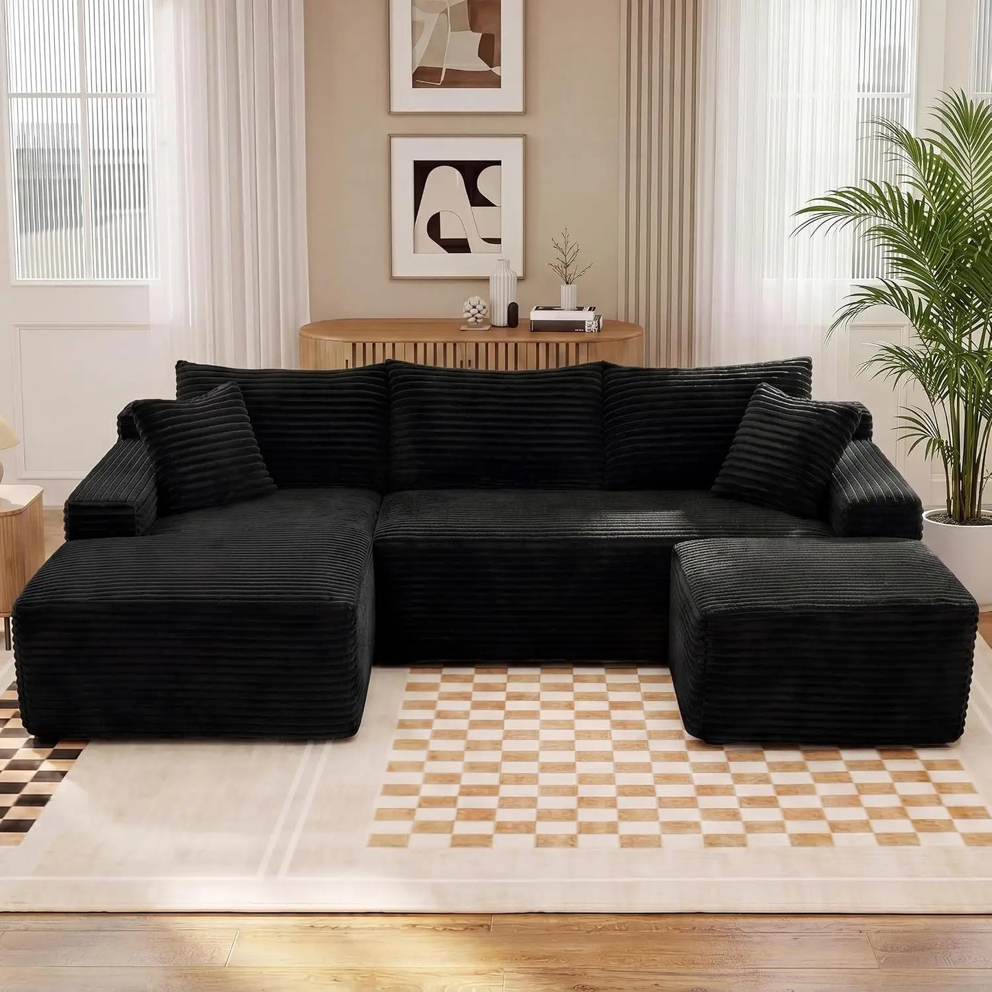 Modern U Shaped Sectional Sofa With Deep Seat Ottoman