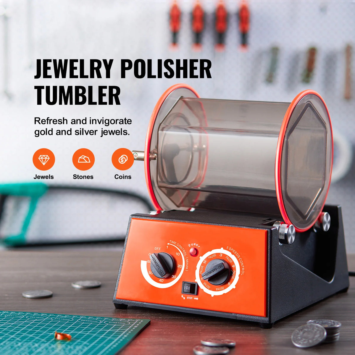 SucceBuy 3kg 5kg Rotary Tumbler Surface Polisher Jewelry Drum Polishing Machine Gem DIY Mini-Tumbler Finishing Tools