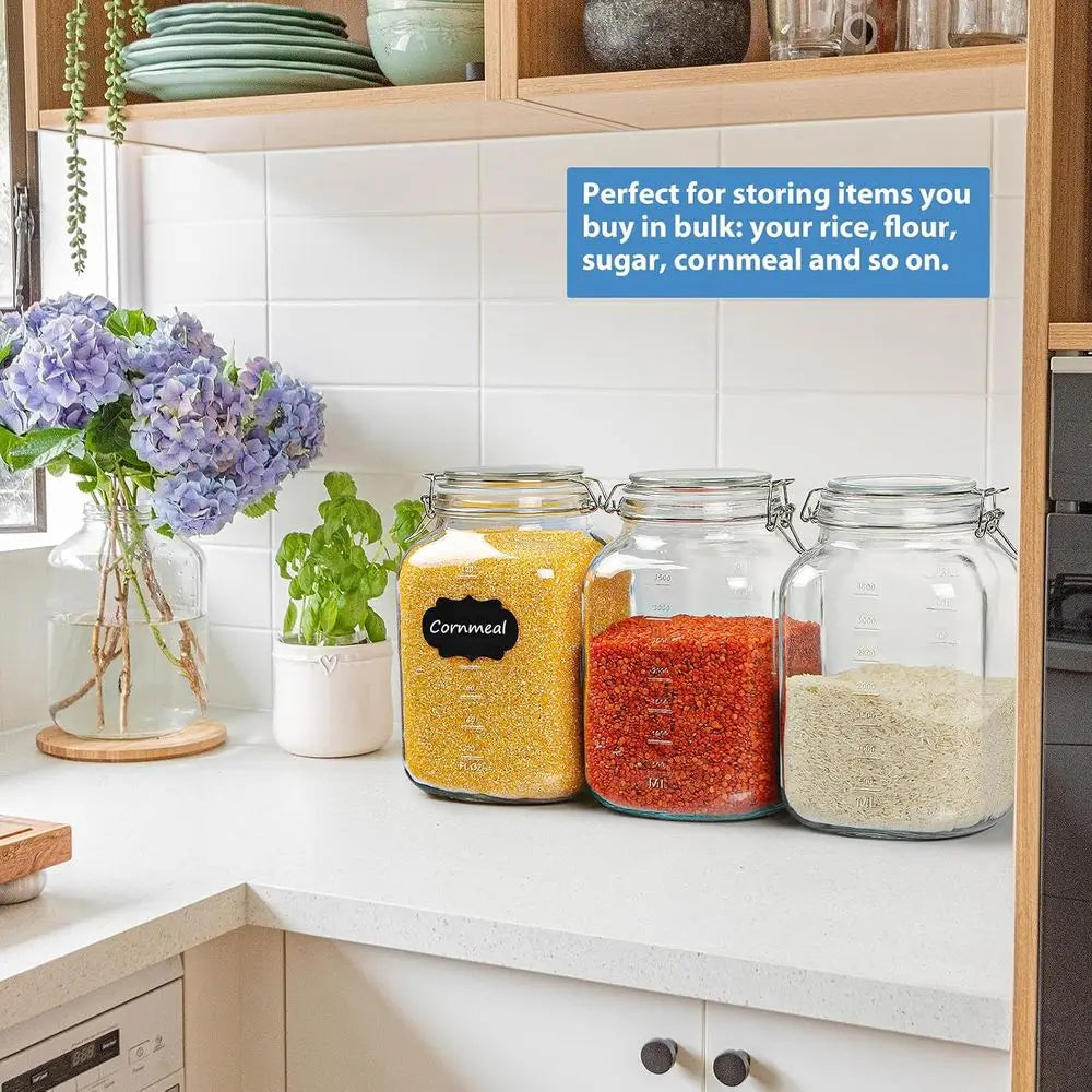 1 Gallon Wide Mouth Glass Jars with Airtight Lids, Large Glass Storage Containers with Lids, 4200 ML Mason Jars with 2 Scales -