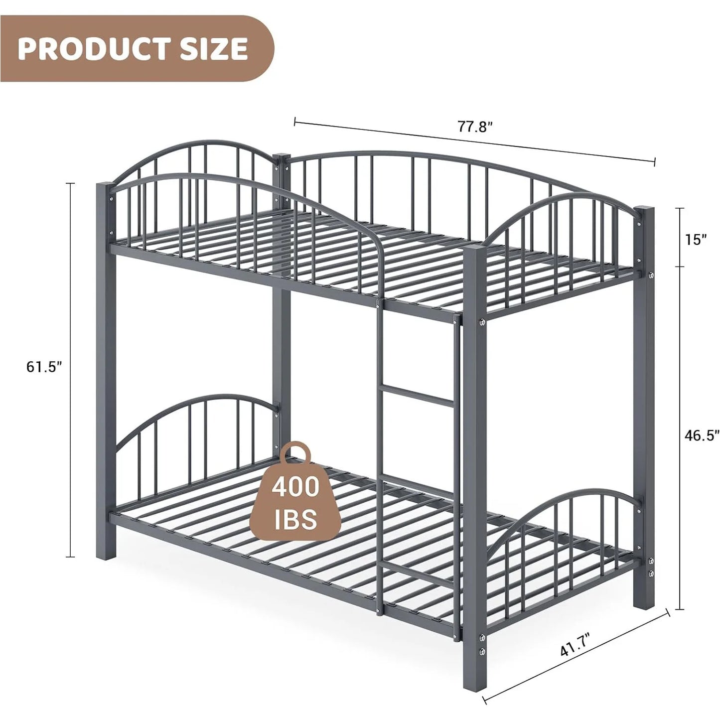 HiMISS Twin Over Twin Metal Bunk Bed With Guard Rails