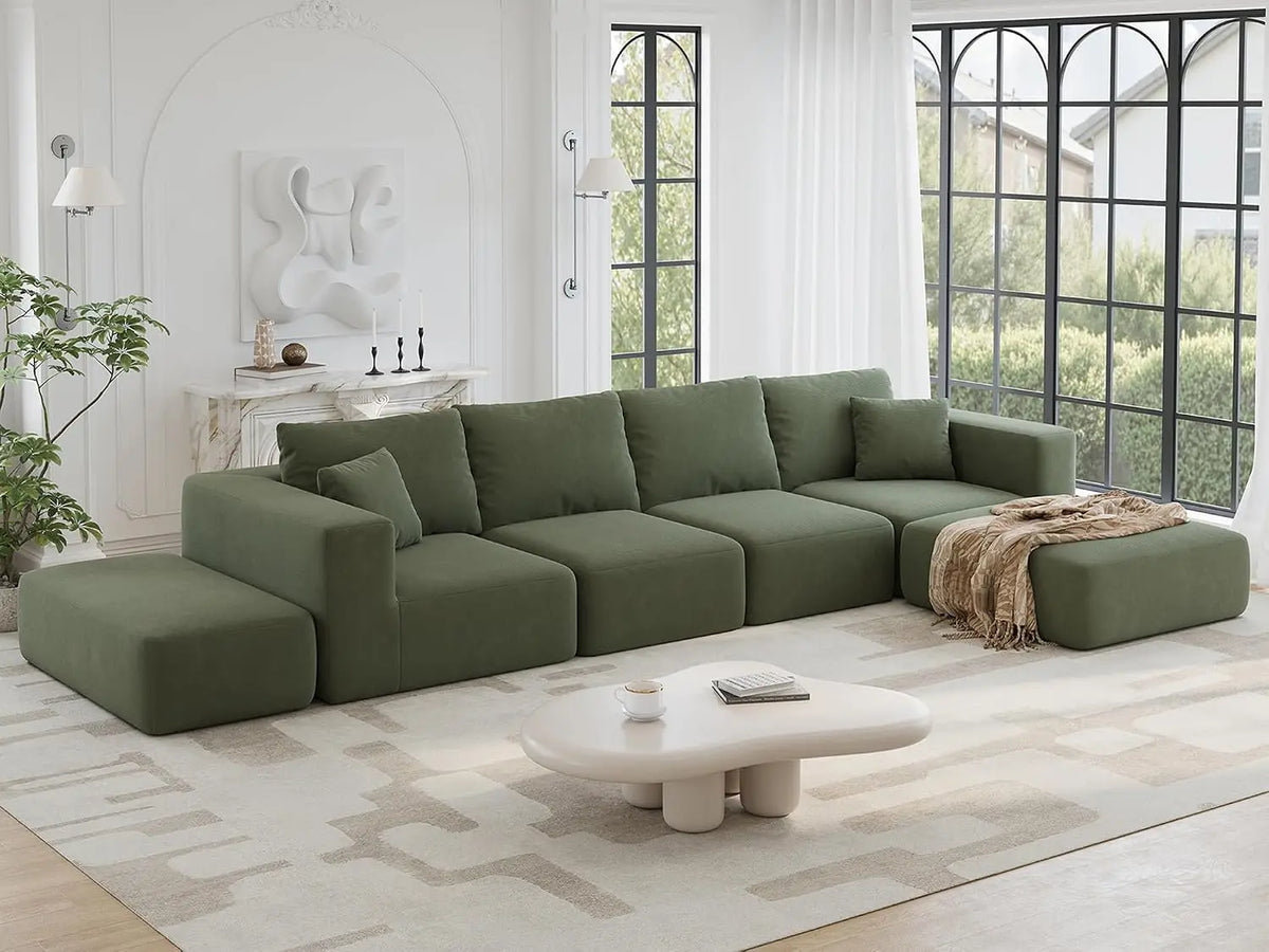 150" Modular Sectional Sofa, Extra Deep 6 Seater, Plush Comfy Cloud Couch, Flexible Layout, No Assembly, Chenille, Custom
